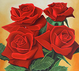 rose nr. 189, blüte: kadmiumrot, hintergrund: orange, öl auf leinwand, 90 x 100 cm, 1995